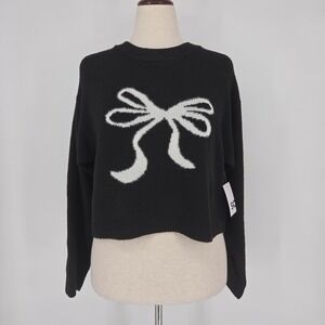SO Black Bow Sweater Womens Medium Knit Long Sleeve‎ Pullover Soft Cozy